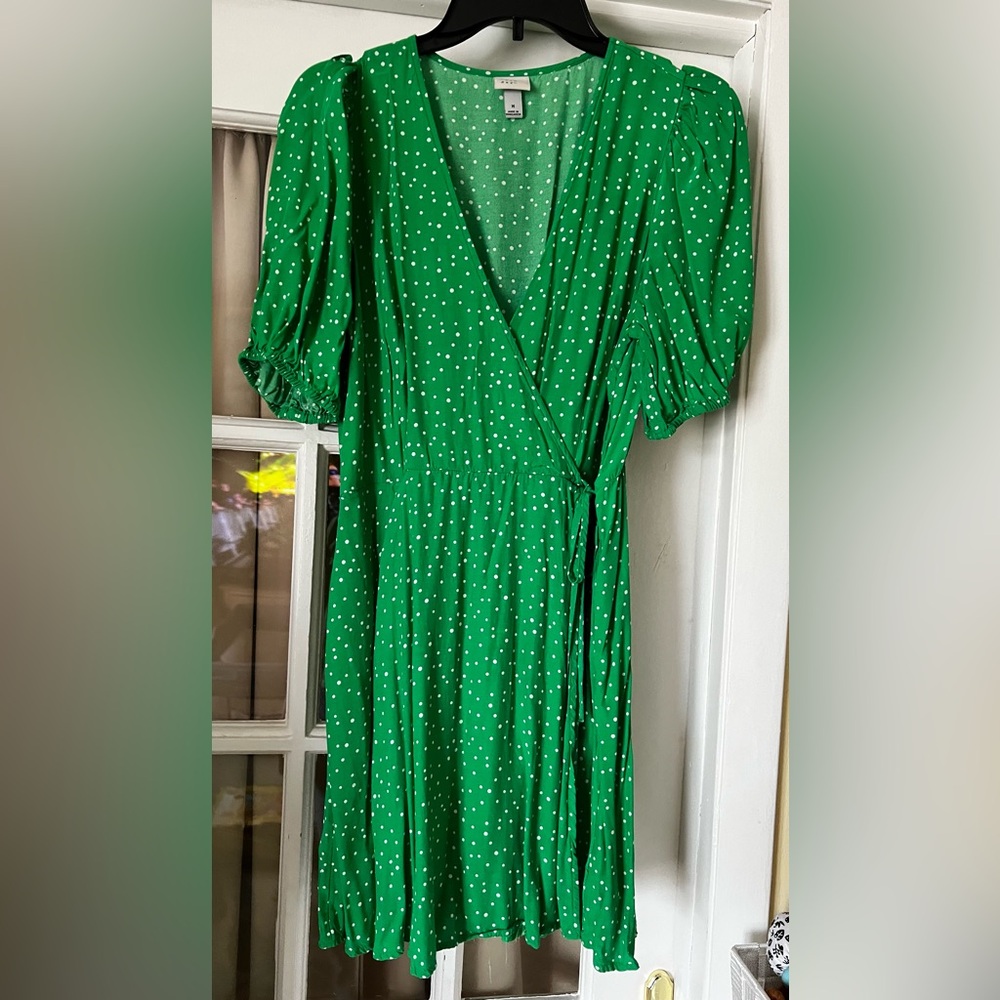 a new day Green Polka Dot Wrap Dress